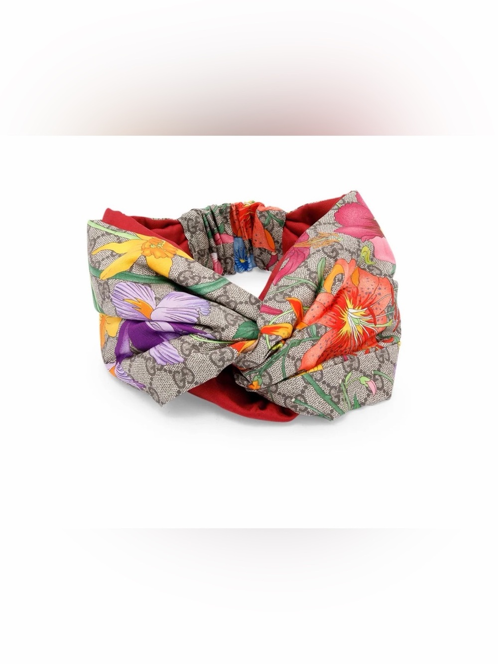 Gucci Floral GG Silk Twist Headband in Red, Purple, Yellow, Blue - Picture 6 of 7